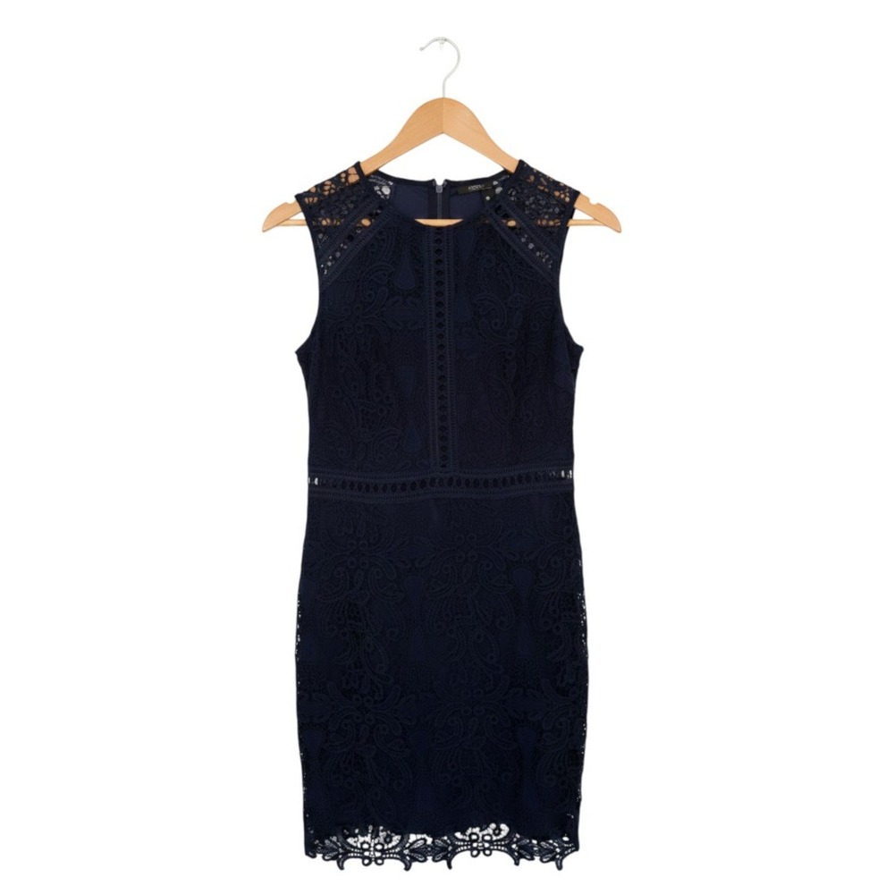 NWT AQUA Navy Blue Lace Sheath  Sleeveless Coquette Cocktail Mini Dress Womens S